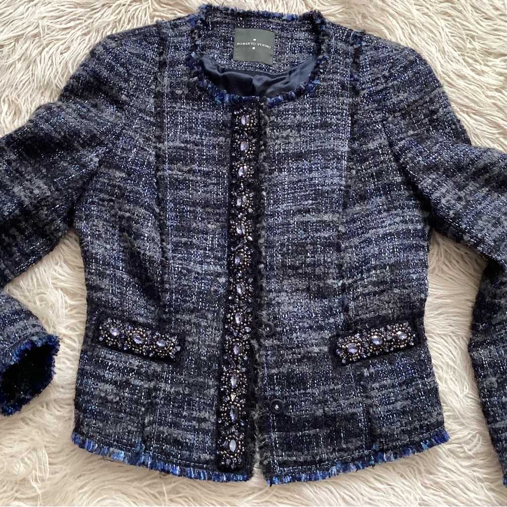 Roberto Verino Bewjewled Jacket Blue Black Size 10
